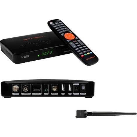Receptor de satélite, capacidad multiroom, conectividad USB, V7 PRO con WiFi, enchufe europeo. (1/2)