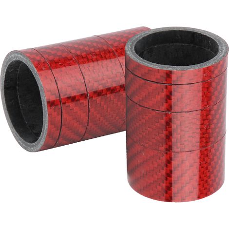 Lot de 2 entretoises de direction de vélo en fibre de carbone 5/10/15/20 mm, rondelles rouges pour potence et jeu de direction (fourche avant). (1/5)