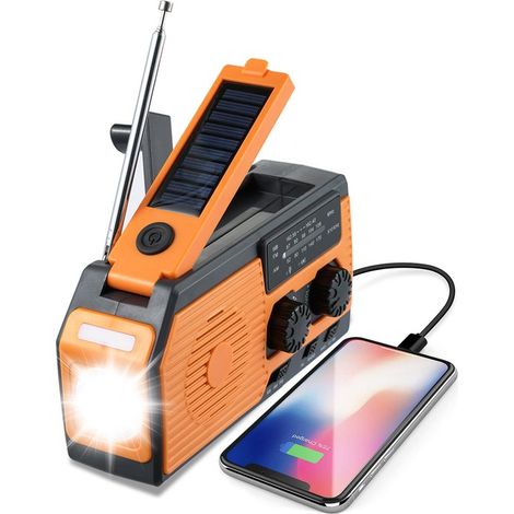Radio portátil con energía solar,radio de emergencia,radio de emergencia solar de cuerda,5000 mAh,negro y naranja (1/5)
