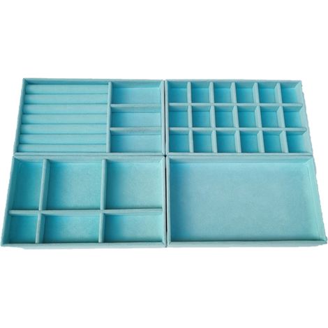 Boite A Bijoux - Plateau De Rangement En Tissu Velour - 4 Pieces - Pour Boucles D Oreilles Colliers Bracelets - Ensemble De 4 (1/5)