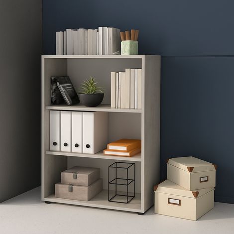 Leporano Bücherregal, 4 Böden, freistehend, Zementstruktur-Farbverlauf, 79x34x118h cm, Weiß (1/3)