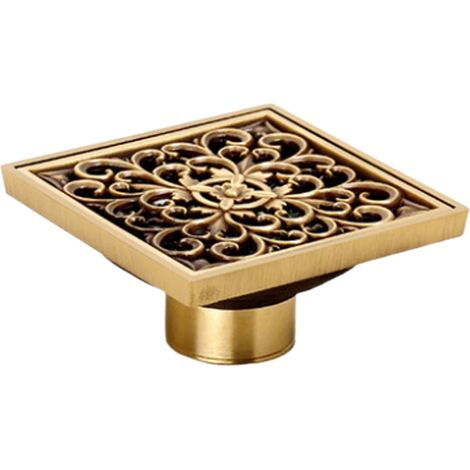 Siphon de sol de salle de bain tout cuivre, siphon de sol antique sculpté (série vigne fleurie) (1/5)