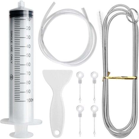 8 Kit d'Outil de Nettoyage de Réfrigérateur, Flexible Brosse de Nettoyage + Tuyau PVC 1.55m + Pelle de Dégivrage + Seringue de 100ml + 4 Bouchons de Trou de Vidange de Réfrigérateur, pour Cuisi (1/4)