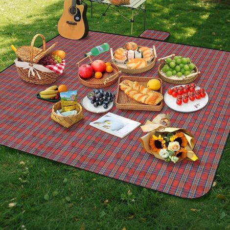 Picknickdecke 200x200cm wasserdicht faltbar rot kariert für Outdoor Camping Strand (1/5)