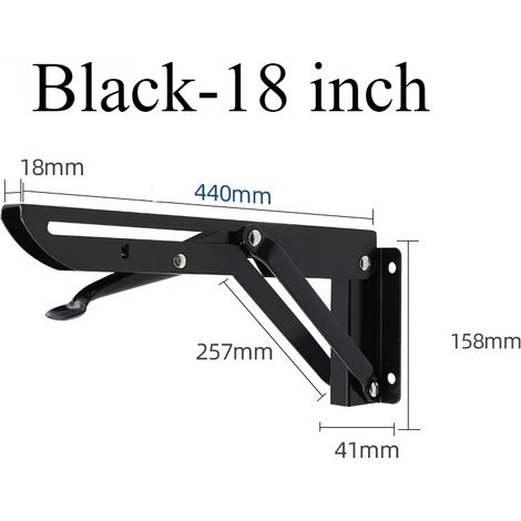 (2 pièces - 45,7 cm - Noir) 2 supports d'angle pliables pour étagère triangulaire, support robuste, banc mural réglable (1/5)