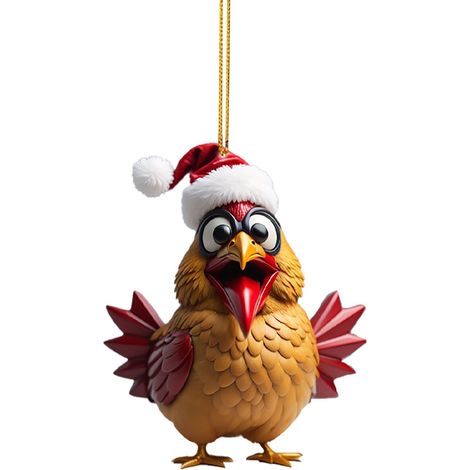 Coq Pendule Décoration Arbre De Noël - Pour Voiture Miroir Rétroviseur Porte Sac À Dos - 8 cm - 1 Pièce (1/5)