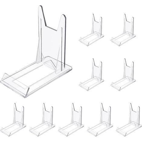 10 Pièces Supports de Plaques en Plastique Transparent, Supports Réglables 11,5 x 11 x 6 cm pour Assiettes, Téléphones, Photos, Livres (1/5)