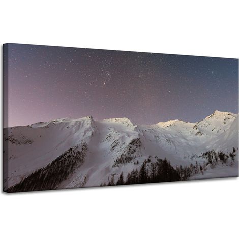 Lienzo impreso con cielo estrellado sobre las cumbres.