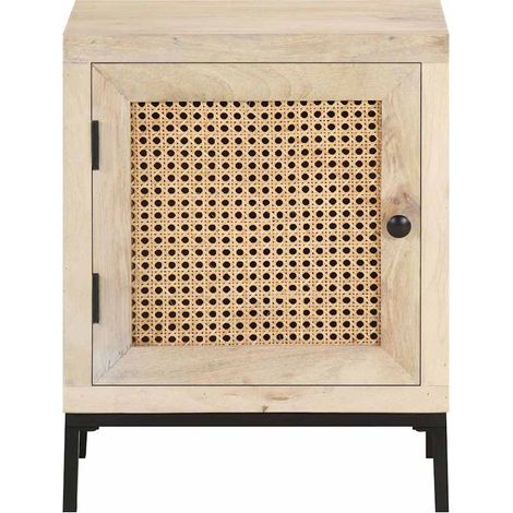 vidaXL Mesita de noche madera maciza mango y caña natural 40x30x50 cm (1/2)