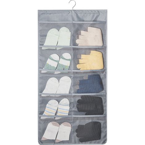 Organisateur de sous-vêtements suspendu en tissu Oxford double face, sac de rangement pour sous-vêtements, chaussettes et soutiens-gorge, 15 poches, gris (1/5)