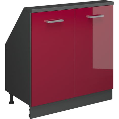 Meuble de rangement sous pente Rion, Rouge brillant/Anthracite, avec 2 portes, Vicco