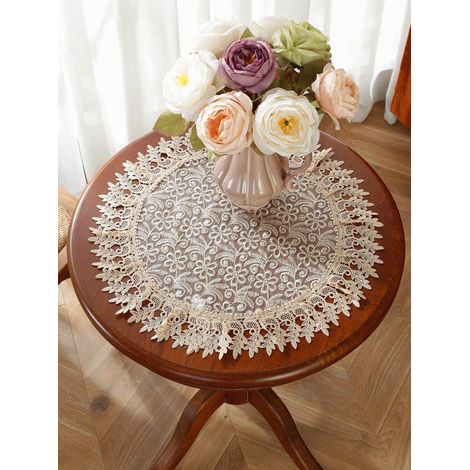 1 tapis de table en organza : Tapis rond à broderie élégante et design ajouré, nappe de table/tapis de pique-nique, cadeau pour décoration maison pour fêtes, mariages, camping, 60cm RD (1/5)