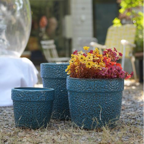 Set di 3 vasi da fiori in ceramica blu antico, fatti a mano HAVRYA (1/5)