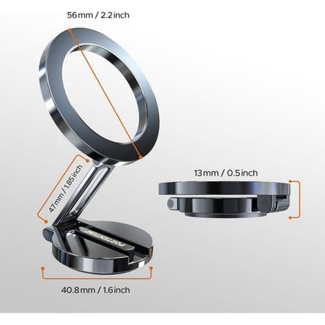 Support Téléphone Voiture Magsafe Pliable–Fixation Par Aimant (20X N52) Et Rotation À 360°–Pour Tableau De Bord Bureau Ou Autres (1/5)