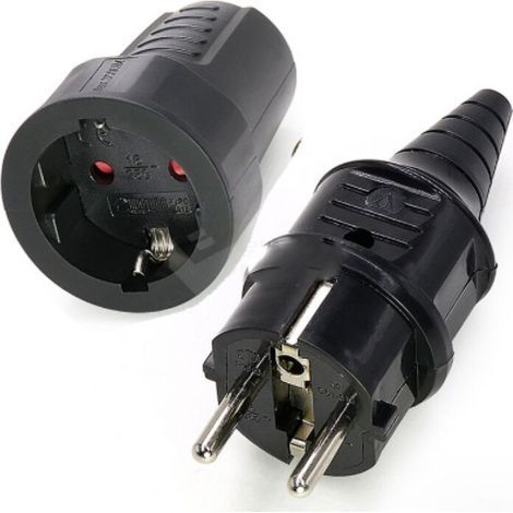 2 Sets Kit Male Plug + Female Socket 250V 16A Rubber Electrical Plug IP44 Waterproof Power Plug, Black (1/5)