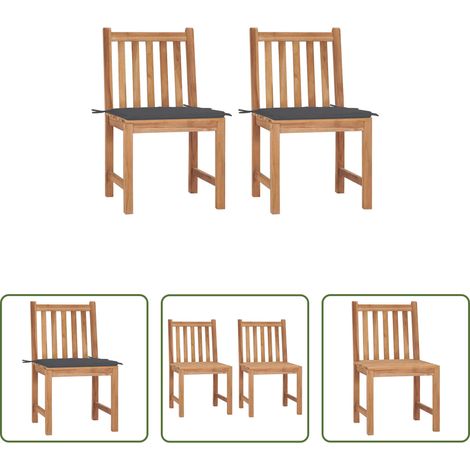 Chaise de jardin teck - Chaises de jardin lot de 2 avec coussins Bois de teck massif (1/5)