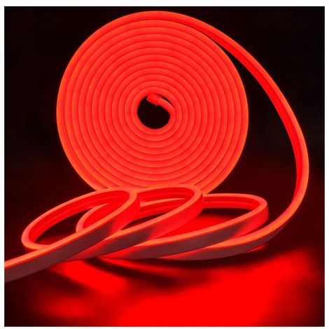 Ruban LED Néon, Bande DC 12V 5M 120 LEDs/M Total 600 LEDs Couleur Rouge IP65 étanche Bandes Lumineuses Souple pour Chambre, Bar, Salle de Jeux, Anniversaire, Fête de Noël (1/5)