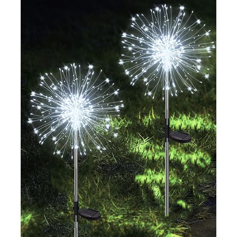 Lampes solaires, éclairage extérieur de jardin, lot de 2, 120 LED, étanches, feux d'artifice solaires – Blanc froid (1/5)