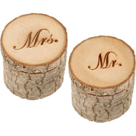 Boîte à Bagues en Bois 2 PCS Boîte de Bague Anneau Alliance Mariage Ecrin en Bois pour Mariage Proposition Fiançailles Cadeaux Créatifs Boîte à Bagues en Bois (1/5)