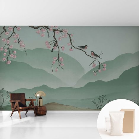 Papier peint intissé avec imprimé pour intérieur moderne application facile a motif - Colle incluse gratuite Sérénade japonaise 416x254 cm (1/5)