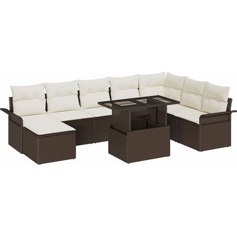 Garden Sofa Set with Cushion with Storage 9 pcs Brown and Cream vidaXL