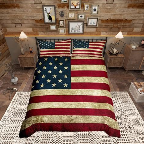 Parure de lit avec housse de couette pour homme et adulte Motif drapeau américain patriotique des États-Unis Housse de couette douce et légère pour très grand lit (1/4)