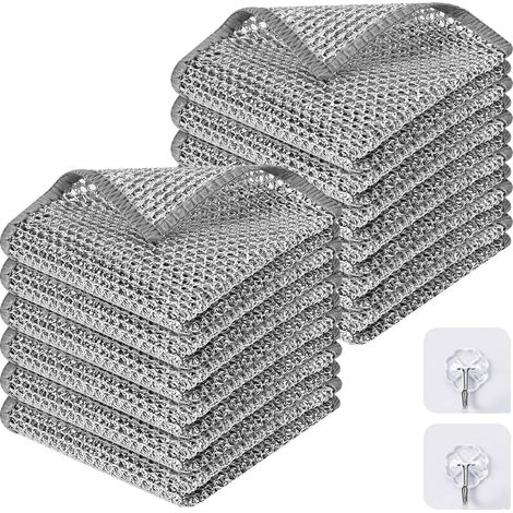 Lot de 12 Chiffon de Nettoyage en Métal, Torchons de Nettoyage Double Couche, Éponges Métalliques, pour Ustensiles de Cuisine, Vaisselle, Éviers et Plaques de Cuisson (1/5)
