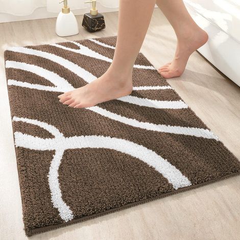 Alfombrilla de baño antideslizante de microfibra, 40 x 60 cm, absorbente y suave, lavable a máquina - Marrón (1/5)