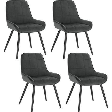 Woltu – Lot de 4 chaises de salle à manger ergonomiques en velours gris foncé – Dossier haut – Pieds métalliques antirouilles – BH331DGR4