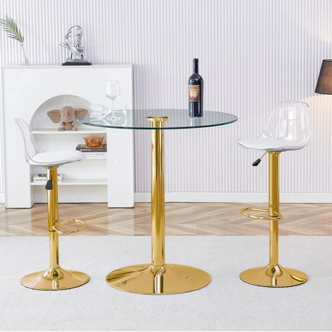 Bartisch-Set rund aus Glas mit 2 Barhockern transparent OKMYHOME (1/5)