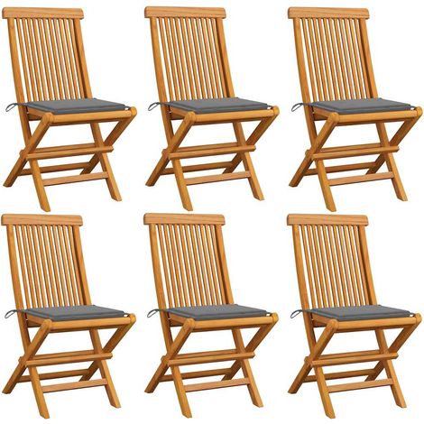 6 pcs Chaises de jardin  Siège de Terrasse  Fauteuil de jardin avec coussins gris Bois de teck massif DHNET7494717 (1/5)