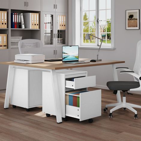 WOLTU Rollcontainer, abschließbar, Aktenschrank mit 2 Schubladen und 5 Rollen, Unterschrank Schreibtisch, Druckerschrank, für Büro Homeoffice, 40x57x40 cm, Weiß (1/5)