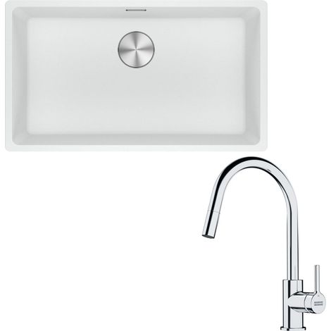 Pack cuve XL Maris Fragranit blanc artic 753 x 433 x 200 mm + mitigeur Lina J douchette - Franke (1/5)
