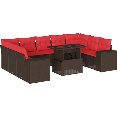 10-teiliges Gartensofa-Set mit Kissen, braun, Polyrattan vidaXL (1/5)