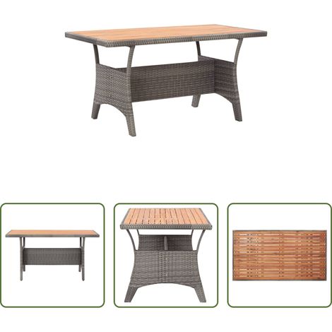 vidaXL Rattan - Gartentisch Grau 120x70x66 cm Akazie Massivholz (1/5)