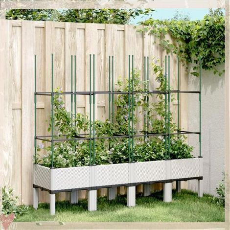367964 Jardinière avec treillis blanc 160x40x142,5 cm PP (1/5)