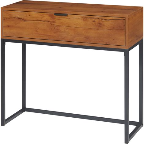 Console industrielle table d'appoint buffet 1 tiroir marron noir