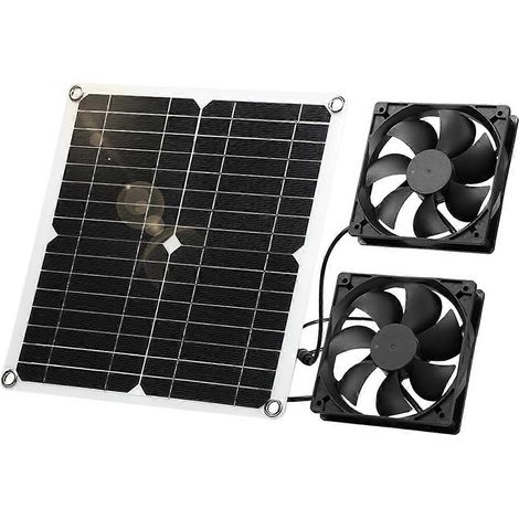 Ventilateur solaire 12 W, résistant aux intempéries, avec double ventilateur CC, idéal pour les petits poulaillers, les serres et l'extraction d'air par fenêtre. (1/4)