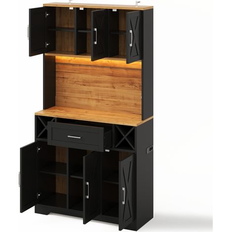 Hoher Küchenschrank mit RGB-LED, Weinregalen, Steckdosen und USB, 105 x 40 x 180 cm (1/5)