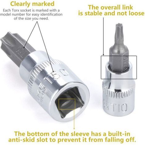 Coffret De Douilles Torx - T8 À T70 - Acier Chrome Vanadium - Embouts Femelles - 13 Pièces - Pour Clés À Cliquet 1/4 Pouces 3/8 Pouces Et 1/2 Pouce (1/4)