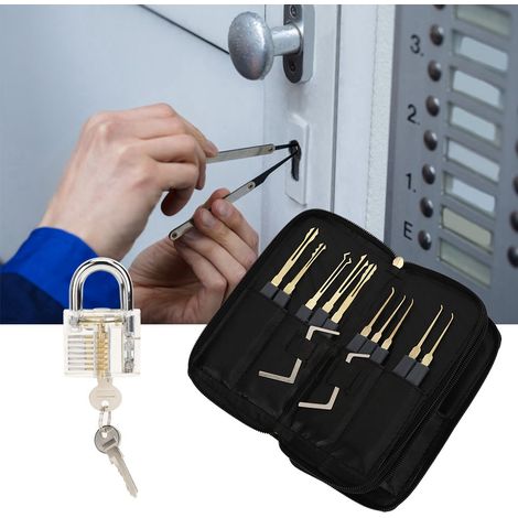 Kit de crochetage de serrurier de 24 pièces avec cadenas transparent d'entraînement (1/5)