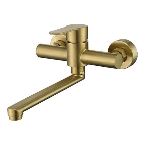 Wall-mounted kitchen tap, gold-plated brushed stainless steel sink mixer tap, water supply hose not included. (1/5)