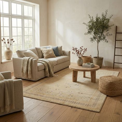Tapis Loribaft Tapis Croco - Tapis en laine  - 90x60cm, Rectangular - 92% Laine vierge, 8% Soie - Noué main - Naturel