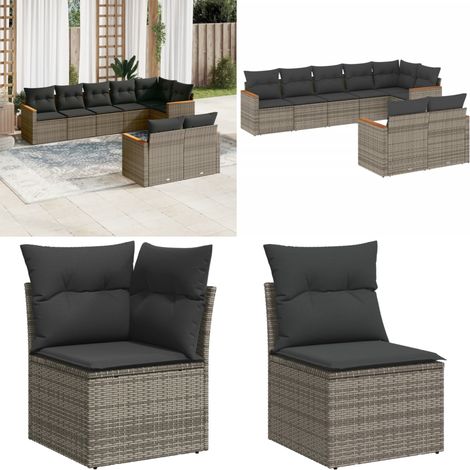8-tlg. Garten-Sofagarnitur mit Kissen Grau Poly Rattan - Gartenmöbel - Outdoor-Möbel - Rattanmöbel - Lounge Set - Gartengartenset - Home & Living (1/5)