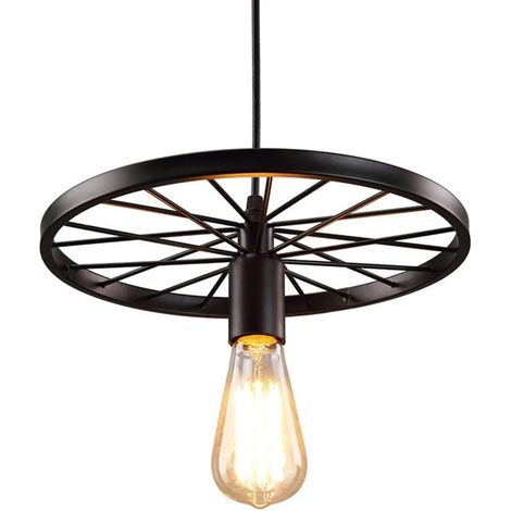 Lámpara colgante moderna estilo loft con ruedas, estilo escalera, de hierro negro vintage, con bombillas Edison E27, para techo de interior, para granero o almacén (A)