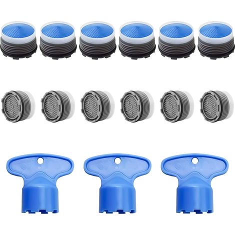 12 Pcs Mousseur Robinet M16/18, Filtre Robinet Économiseur Eau avec 3 Clé d'Aérateur pour la Cuisine la Salle de Bain (Bleu, M18) (1/5)
