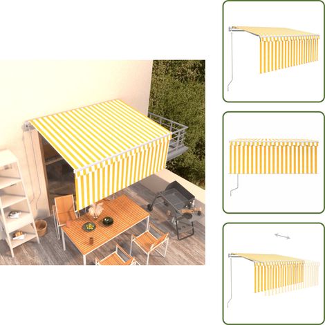 The Living Store Auvent rétractable automatique avec store 3x2,5m Jaune et blanc - Auvent rétractable (1/5)