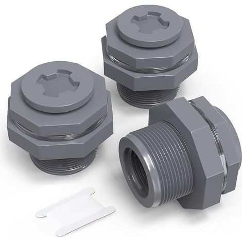 3 adaptadores de conexión de PVC de 1" para tanques de agua, barriles de lluvia, acuarios, bañeras y fregaderos.