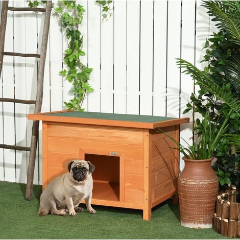 Chenil extérieur en bois avec toit bitumé ouvrant, base surélevée, jaune, 82 x 58 x 58 cm (1/5)