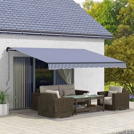 Parasol 4 x 3 cm montage mural manivelle manuelle protection solaire aluminium bleu et blanc format balcon (1/5)